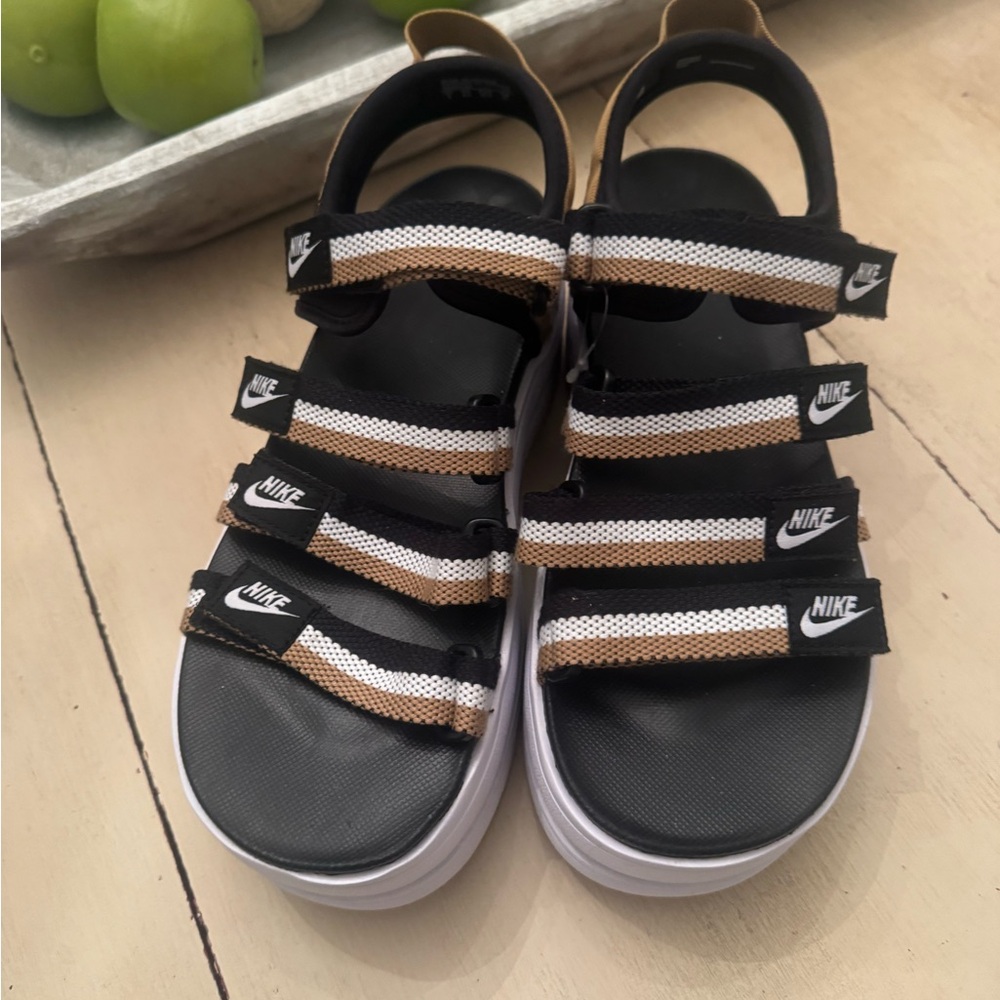 Nike Black and Tan Sport Sandals with Velcro Closure